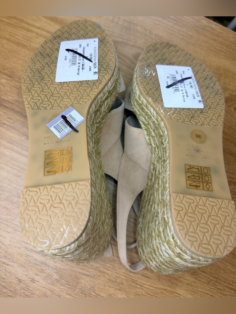 Stuart Weitzman Adobe Nude Espadrille Wedge Sandals Size 9 - Picture 8 of 13